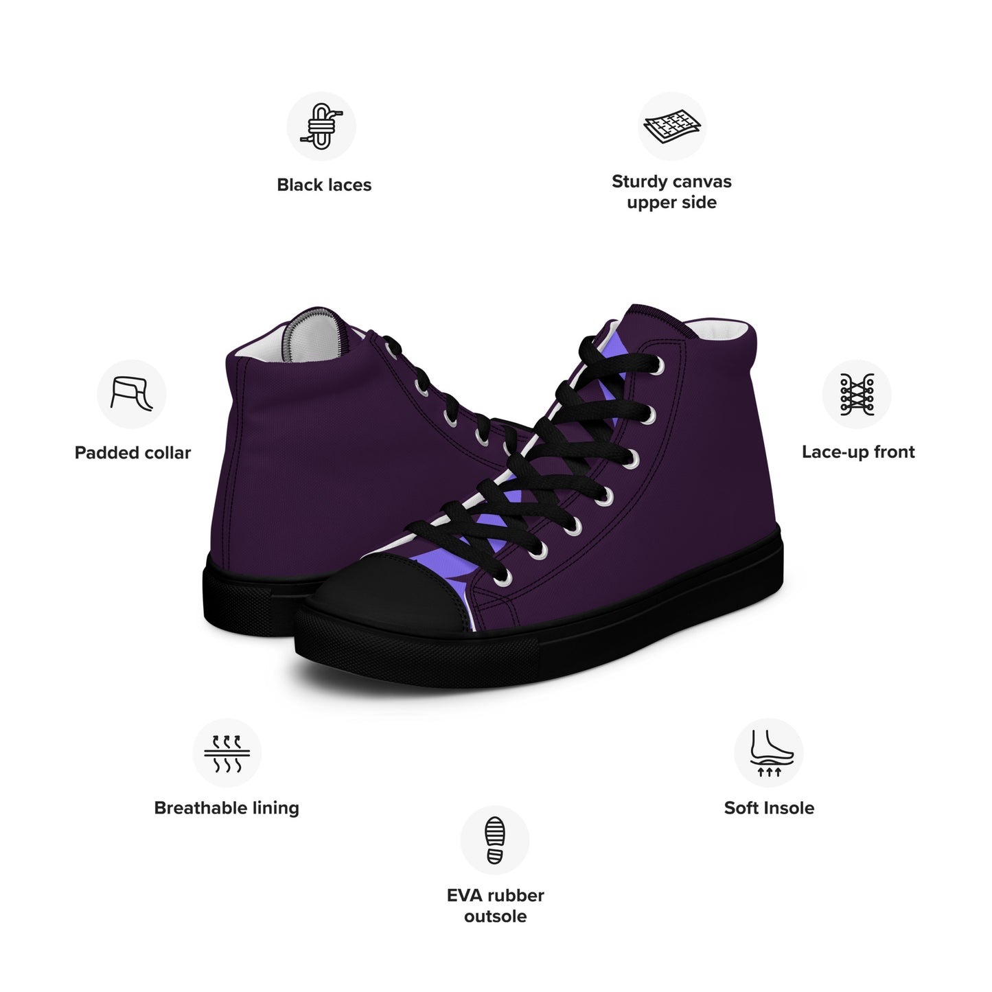 Dark Purple Men’s High Top Canvas Shoes